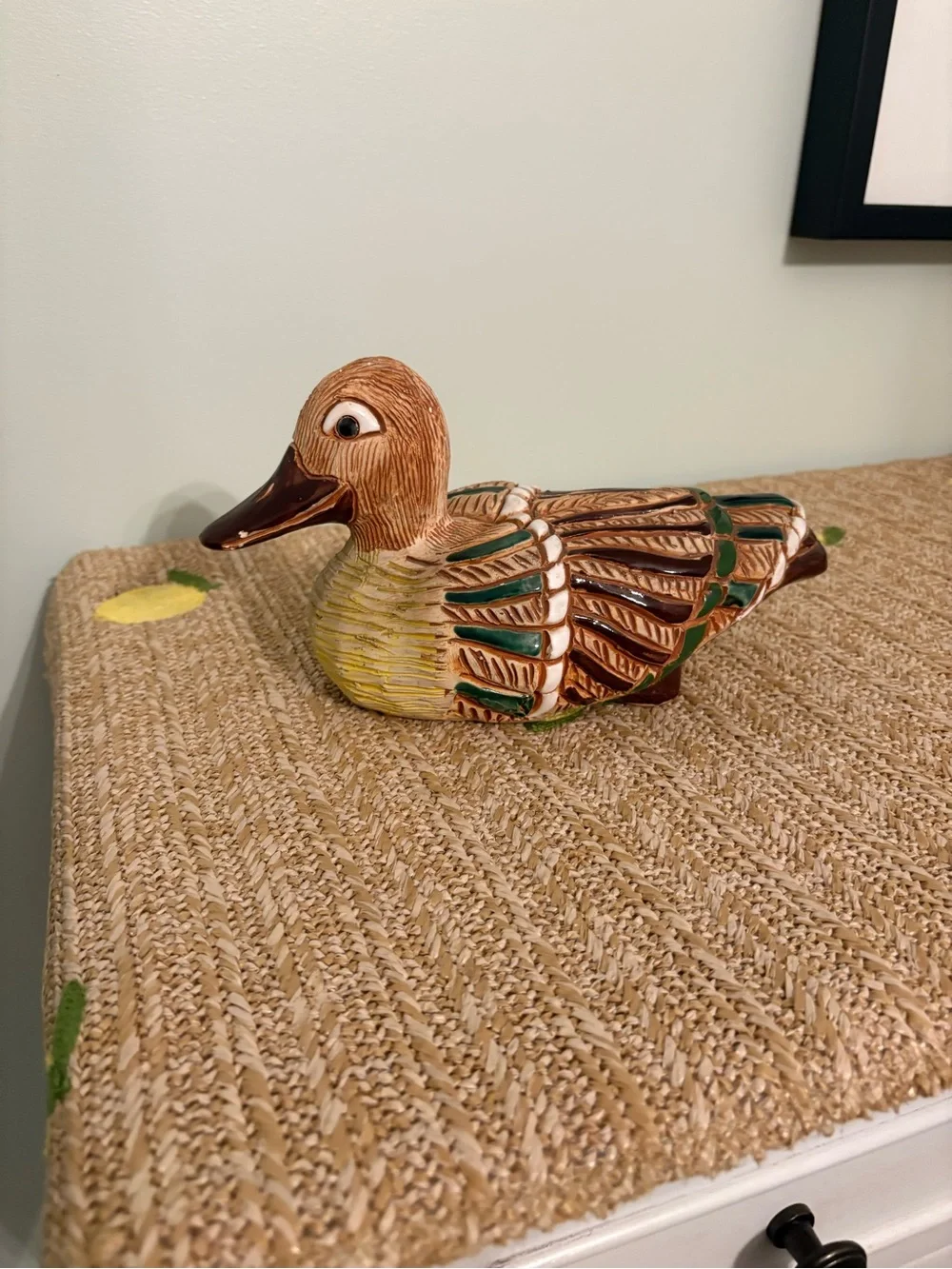 Artisanal Ceramic Duck Decoy Hand Carved Folk Art Pottery Waterfowl Figurine